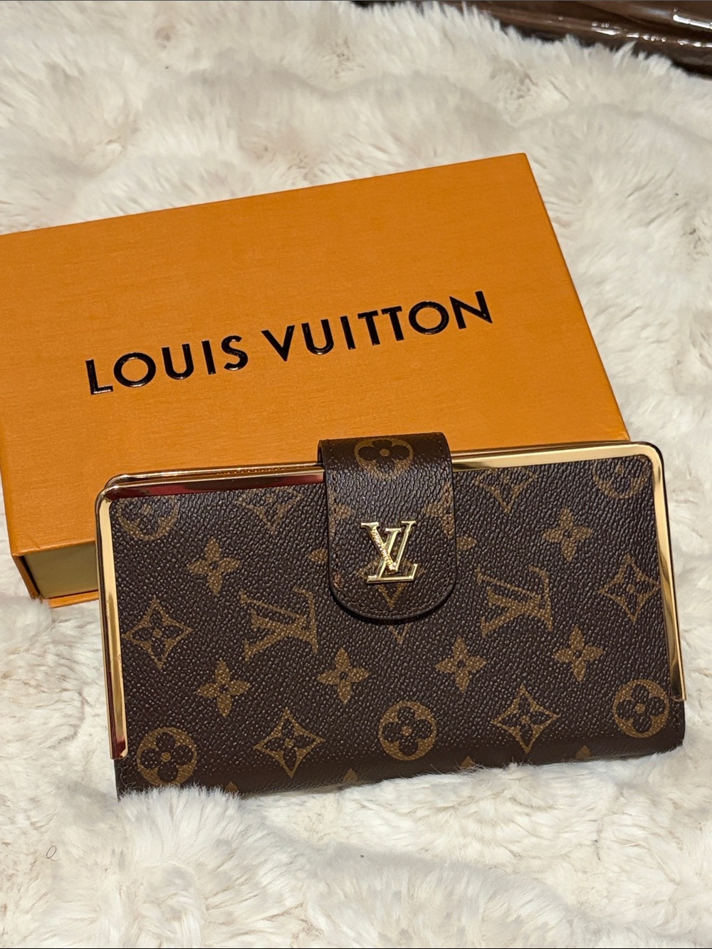 Monogram Continental Wallet in Brown with Gold Hardware